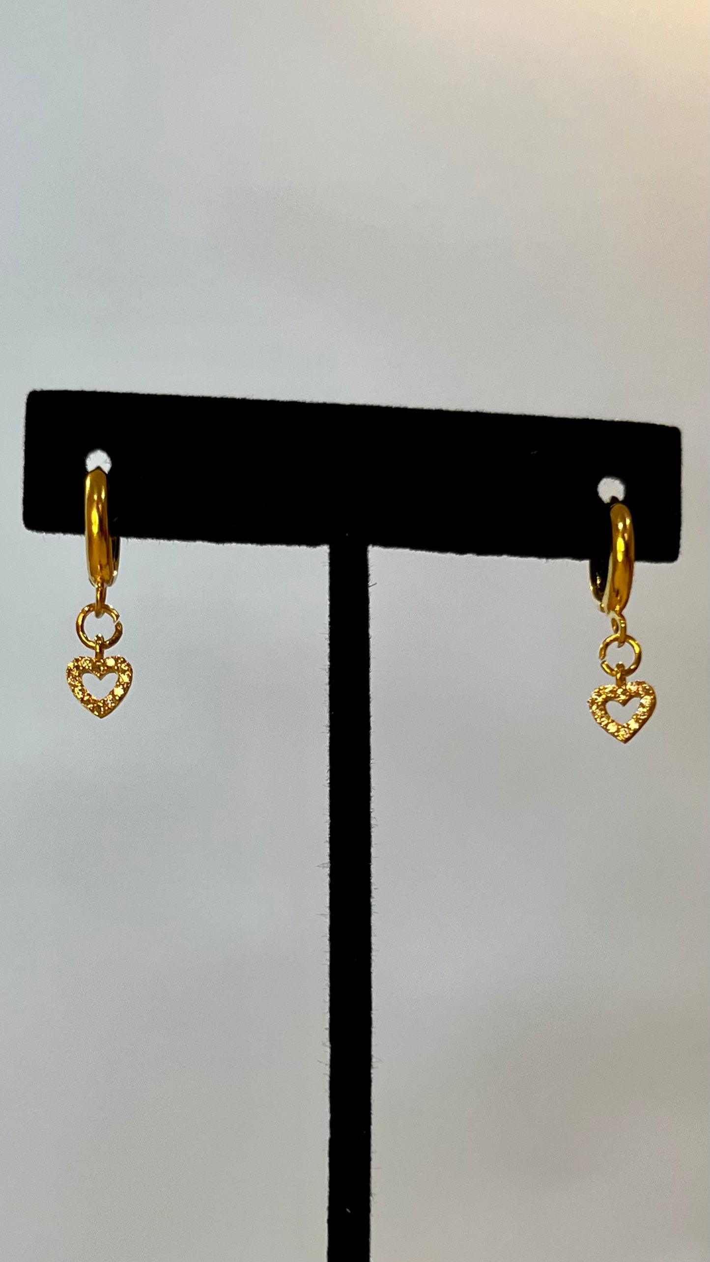 Gold sparkly heart huggies