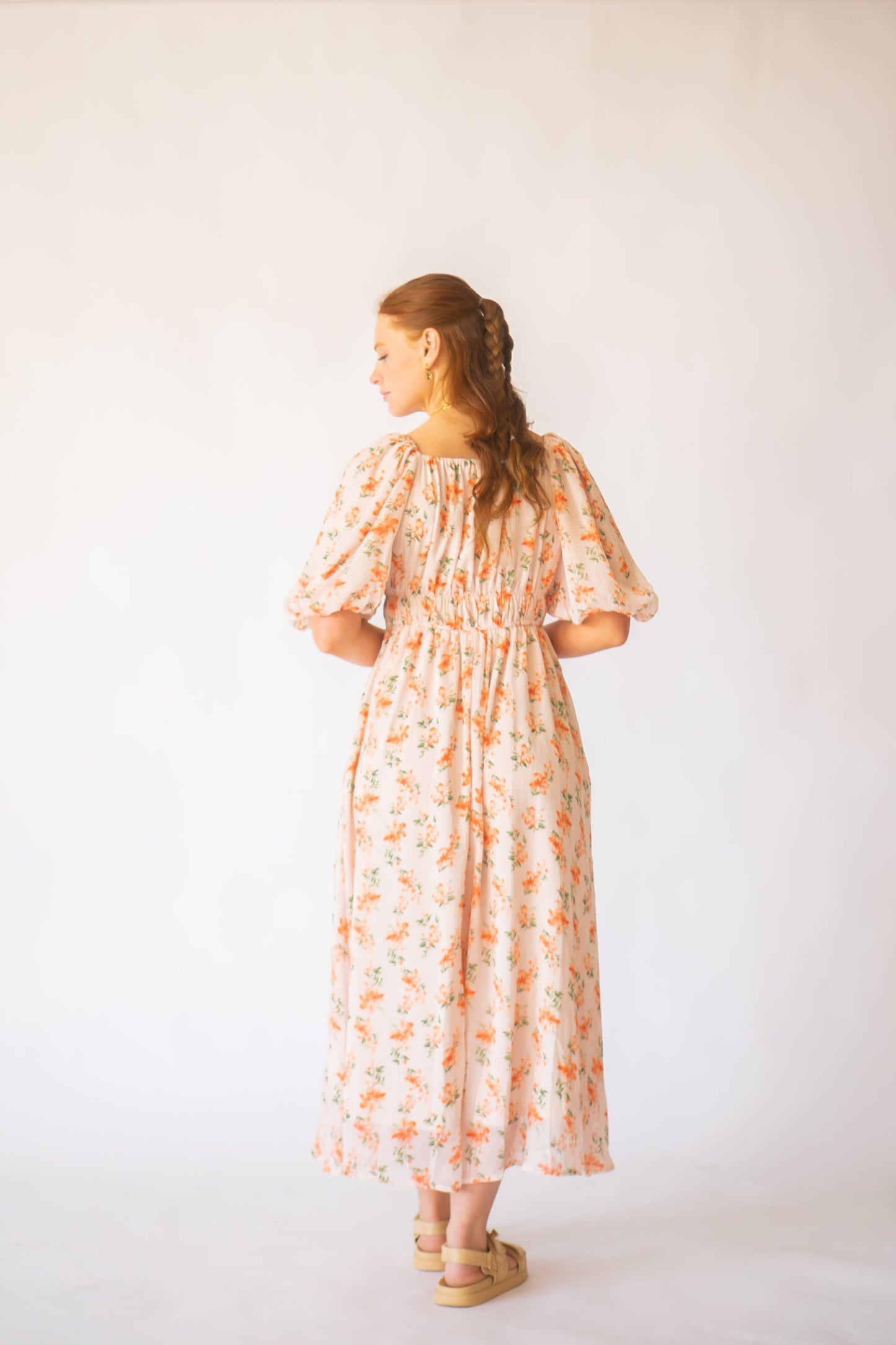 Full coverage back square neck pink and orange dress