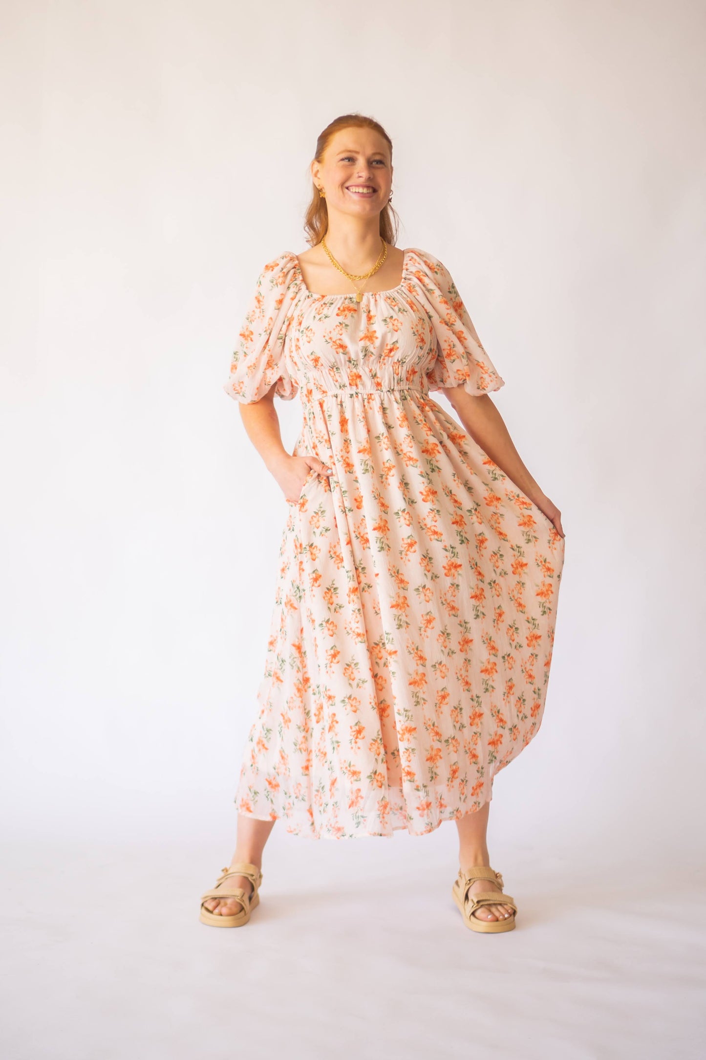 Pink and orange floral maxi dress