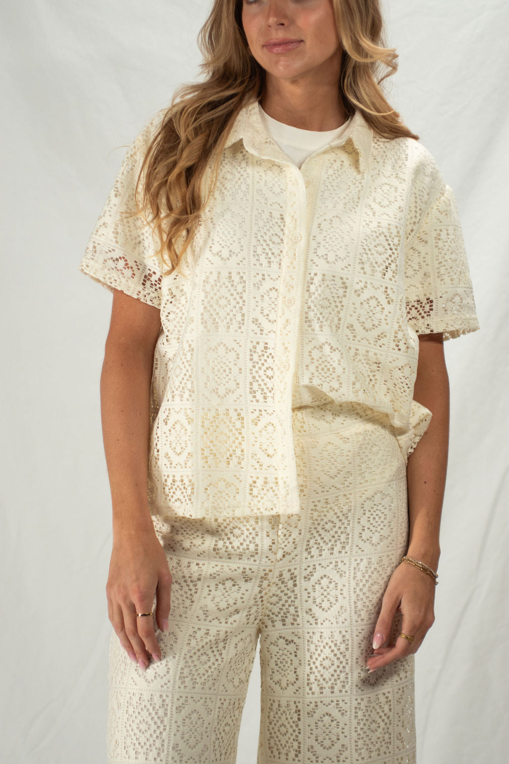 Cream top with crochet
