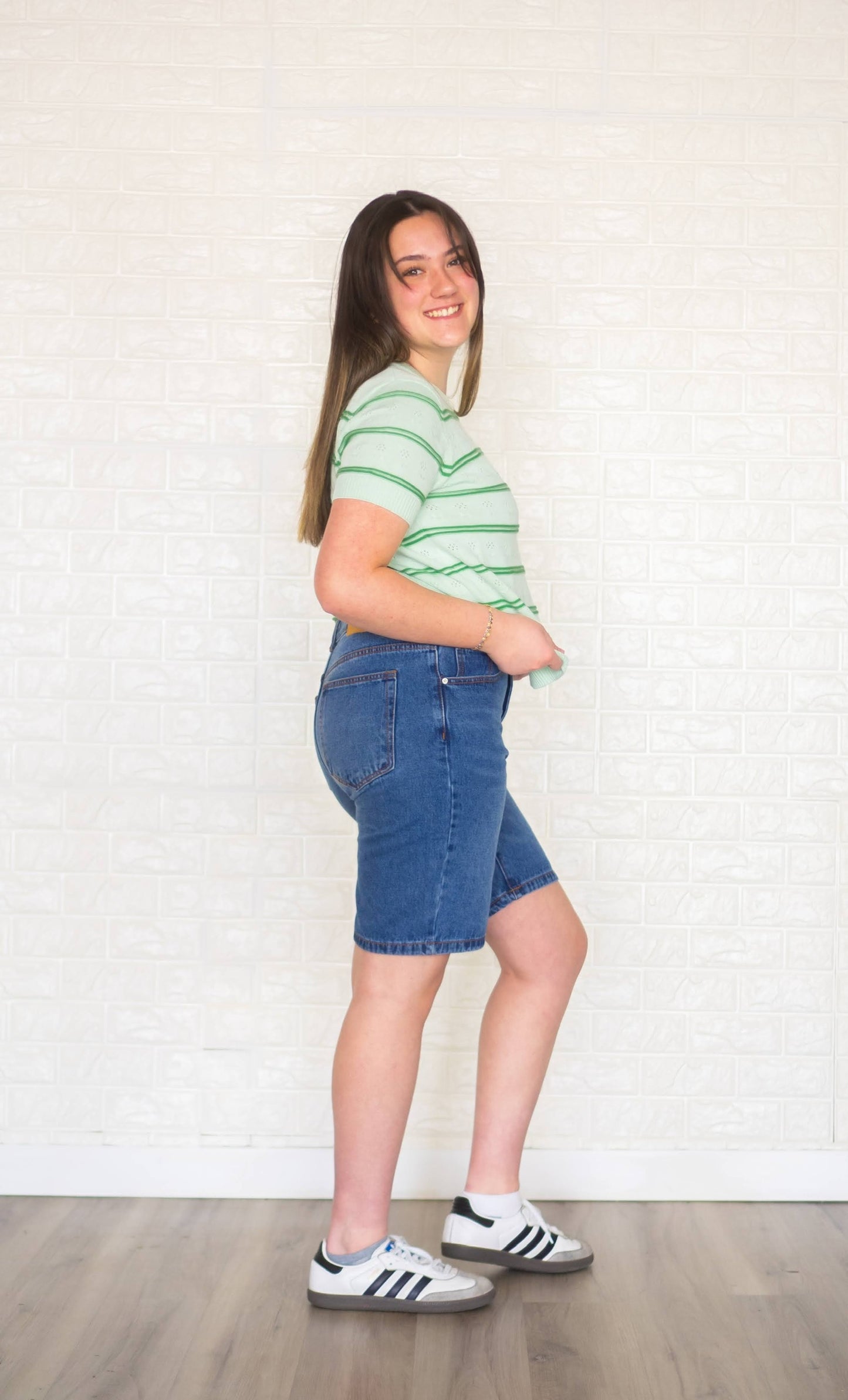 Knee length modest women's shorts.