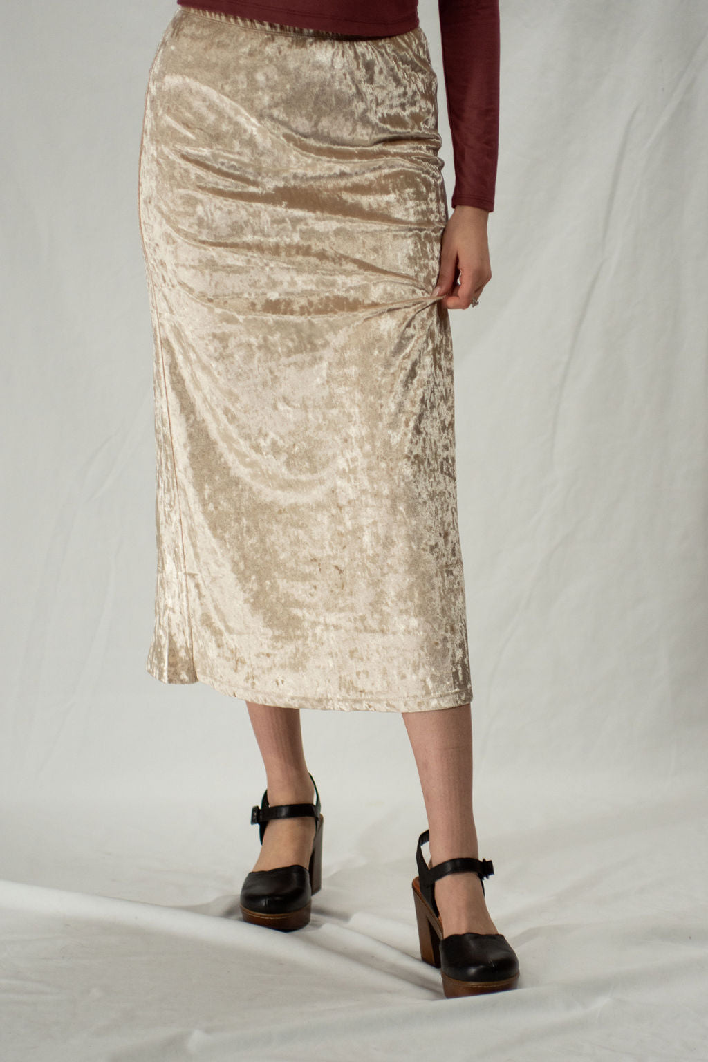 Gold velvet midi skirt