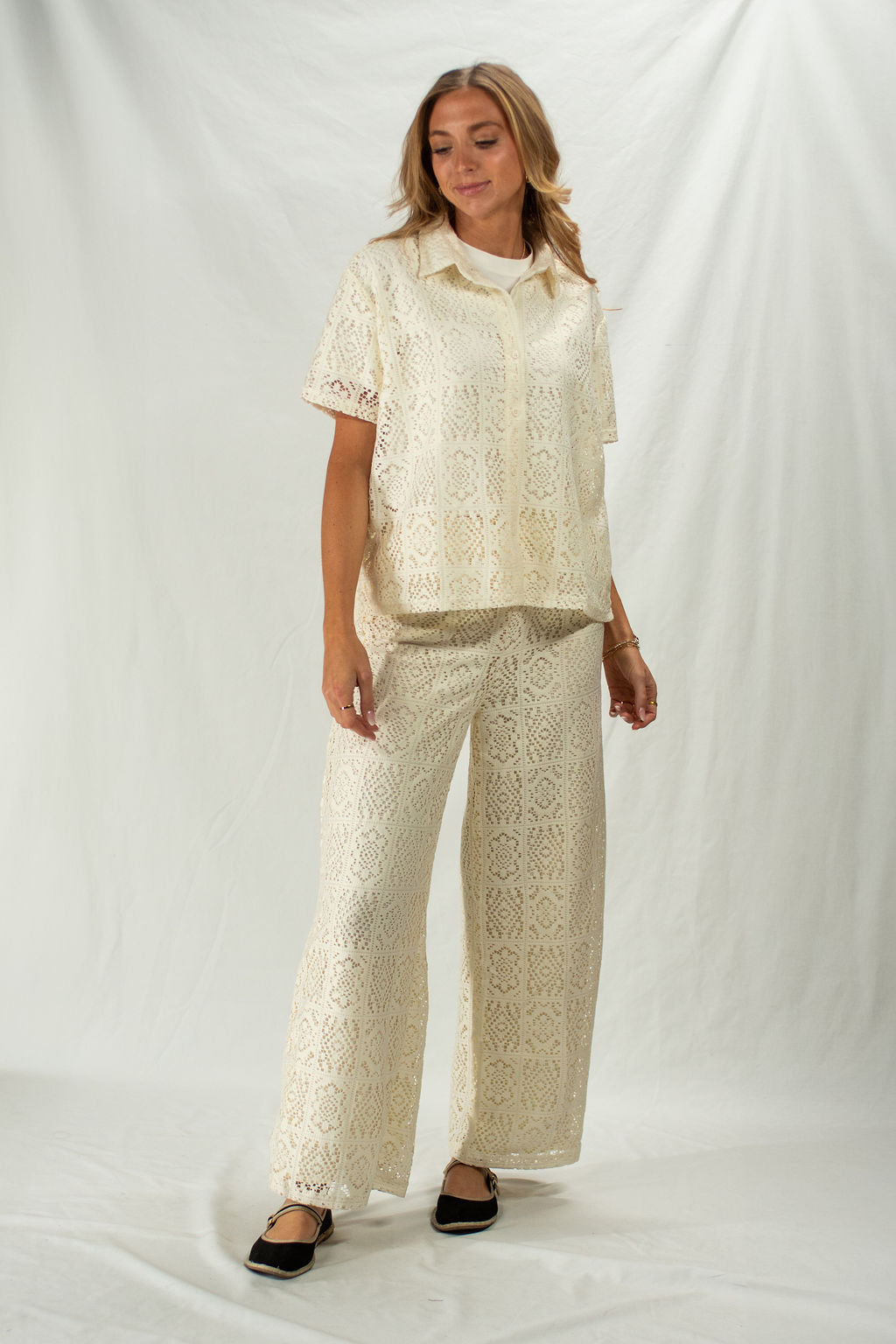 Crochet cream pants - fully lined