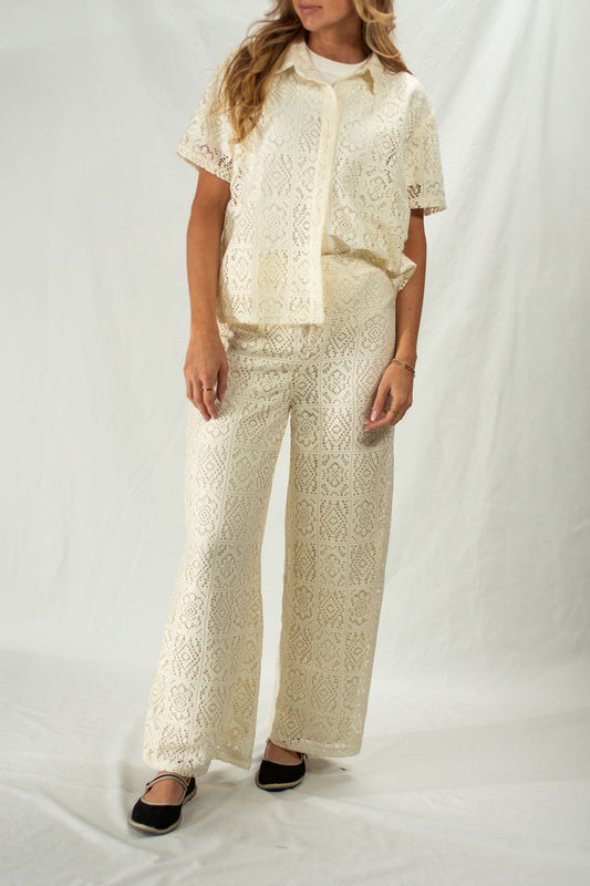 Crochet cream pants - fully lined