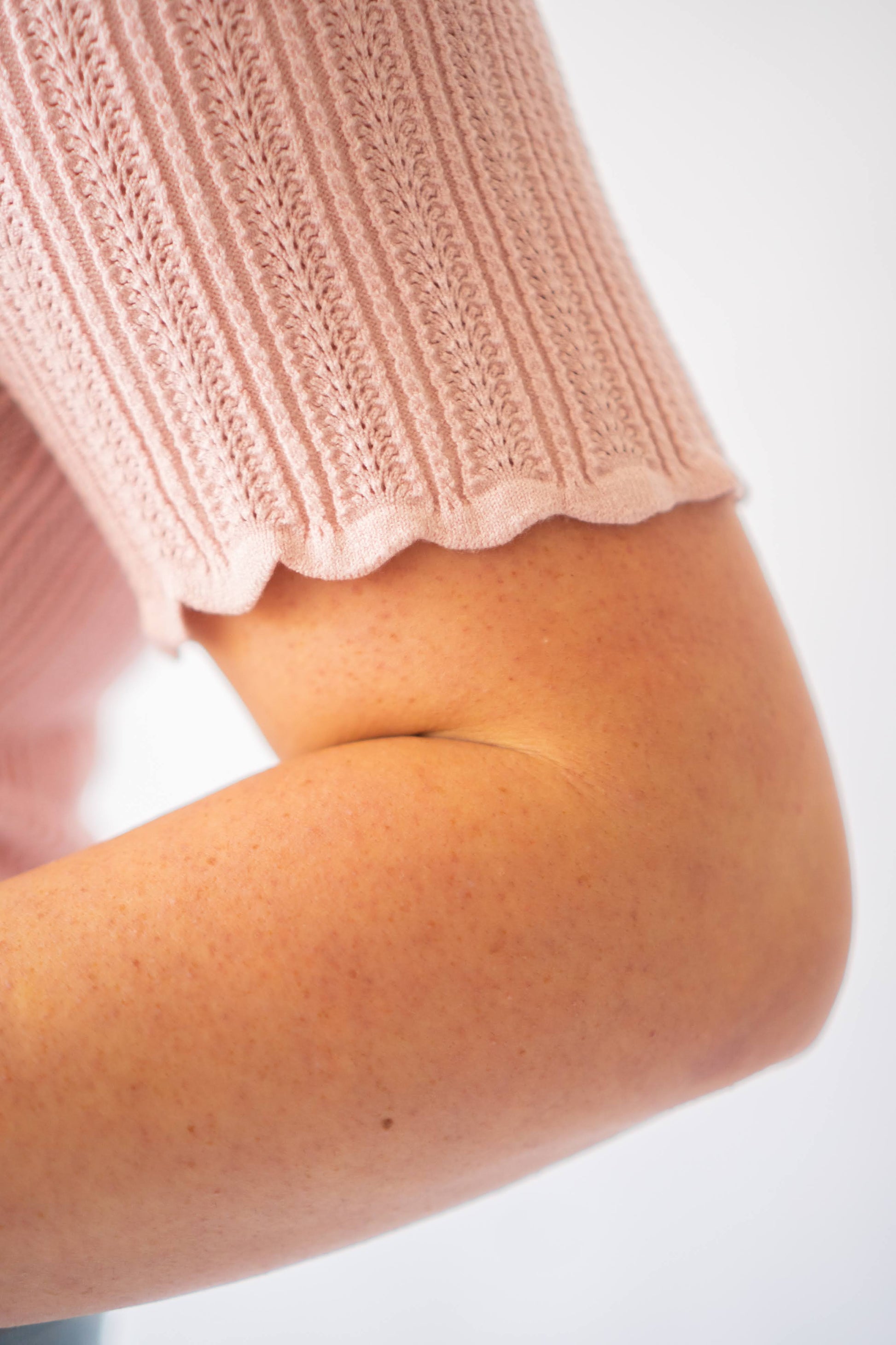 Hazel Scoop Neck Blouse Knit Detailing and Scalloped Edge