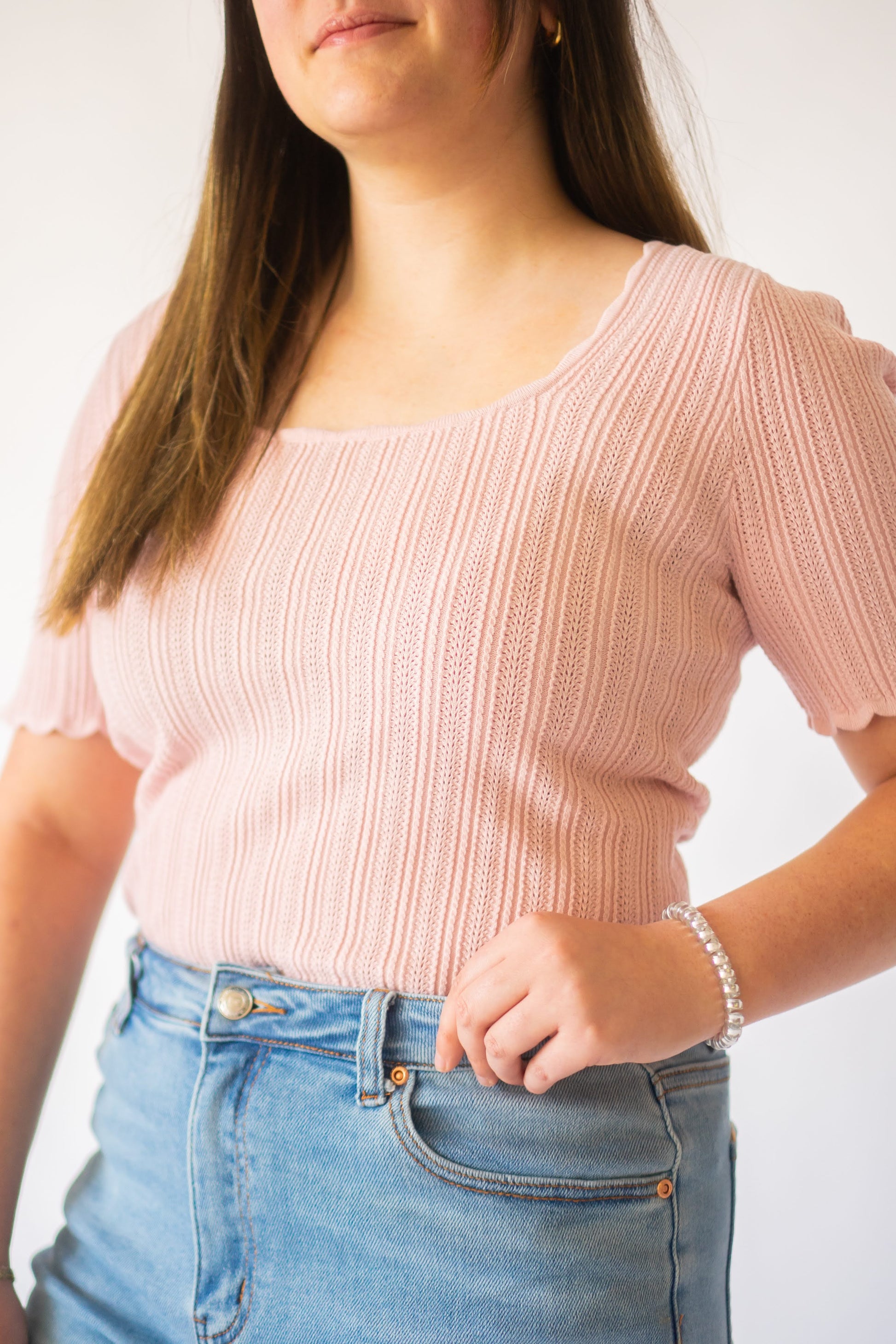 Hazel Knit Scoop Neck Top in Pink