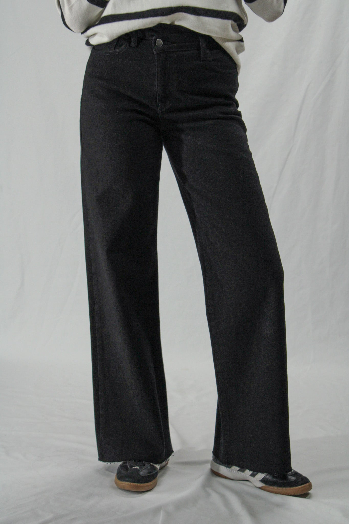 Wide leg black crossover jeans