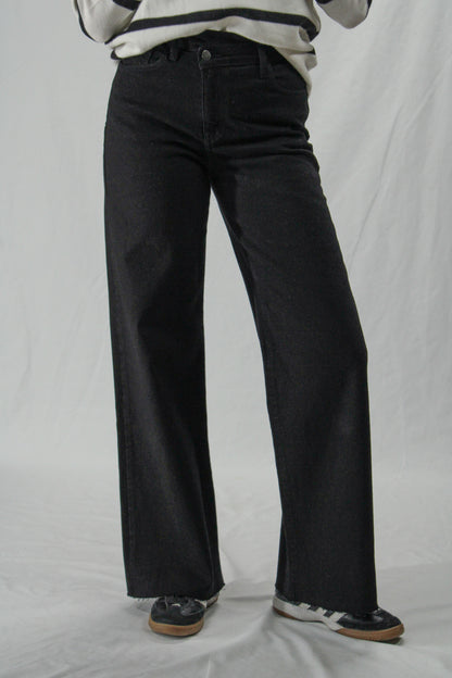 Wide leg black crossover jeans