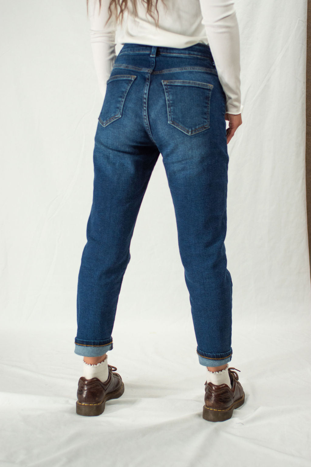 Back of straight leg mom jeans